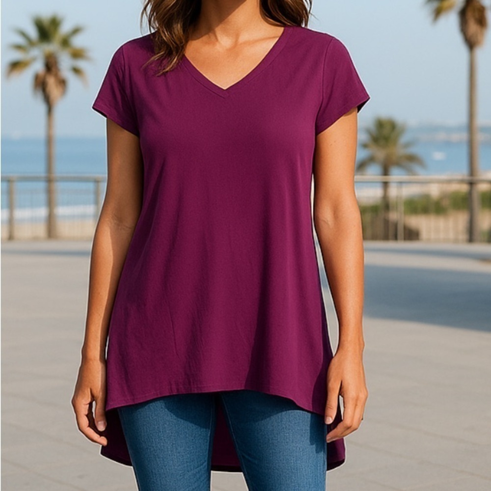 Eileen Fisher High Low Tunic, 100% silk, magenta, Womens Small